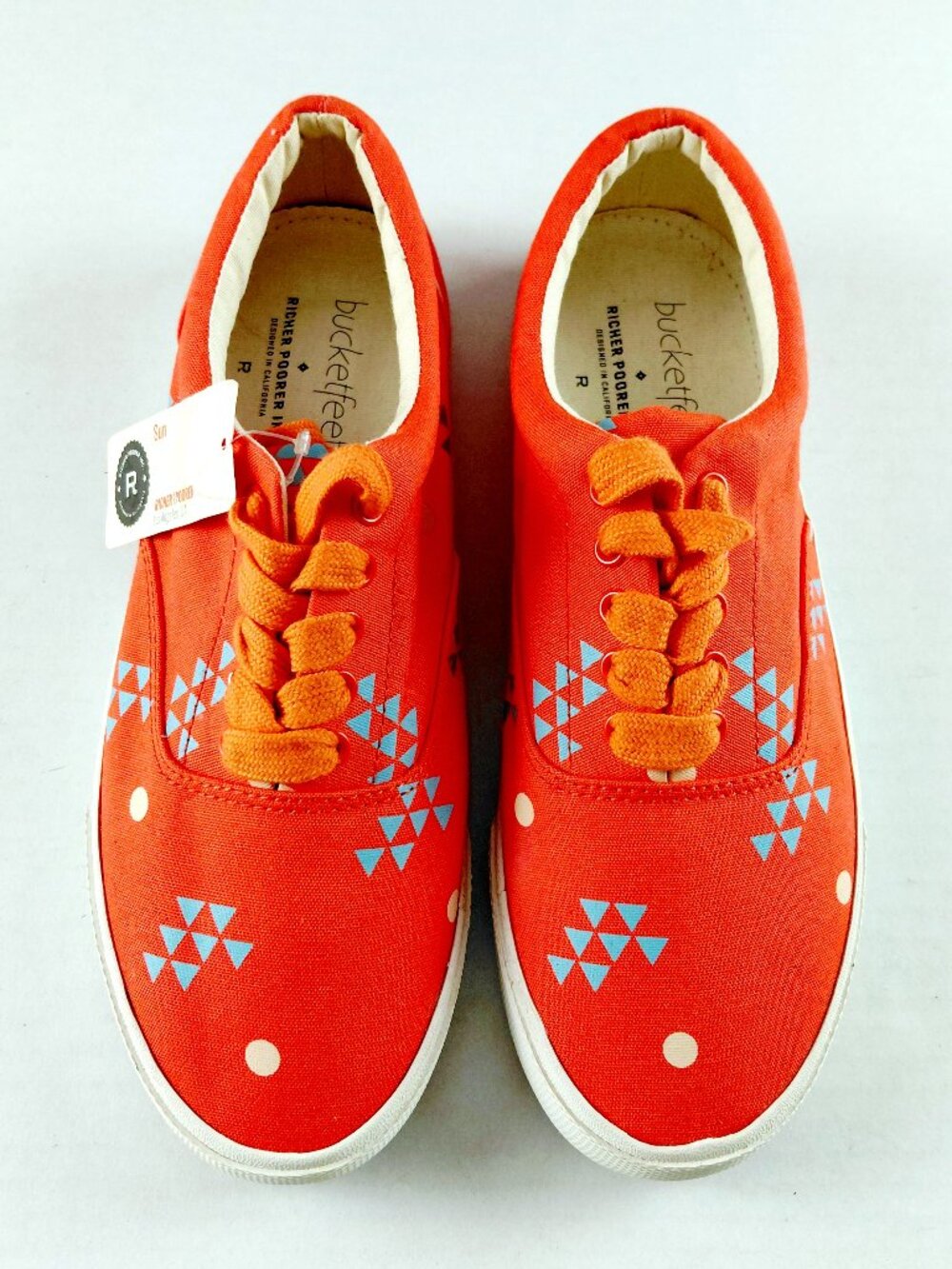 Bucketfeet Lace Up Canvas Sneakers Men's Size 8 Sun Coral Blue Geometric Print